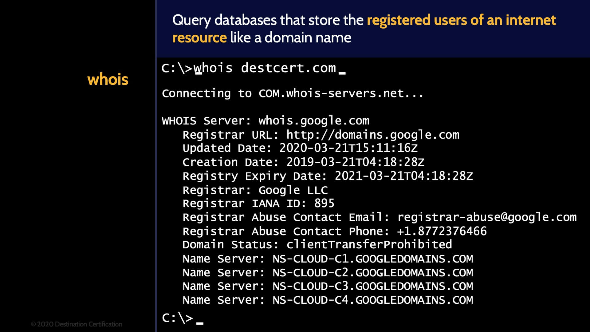 Image of whois on mindmap cissp domain 4 - Destination Certification