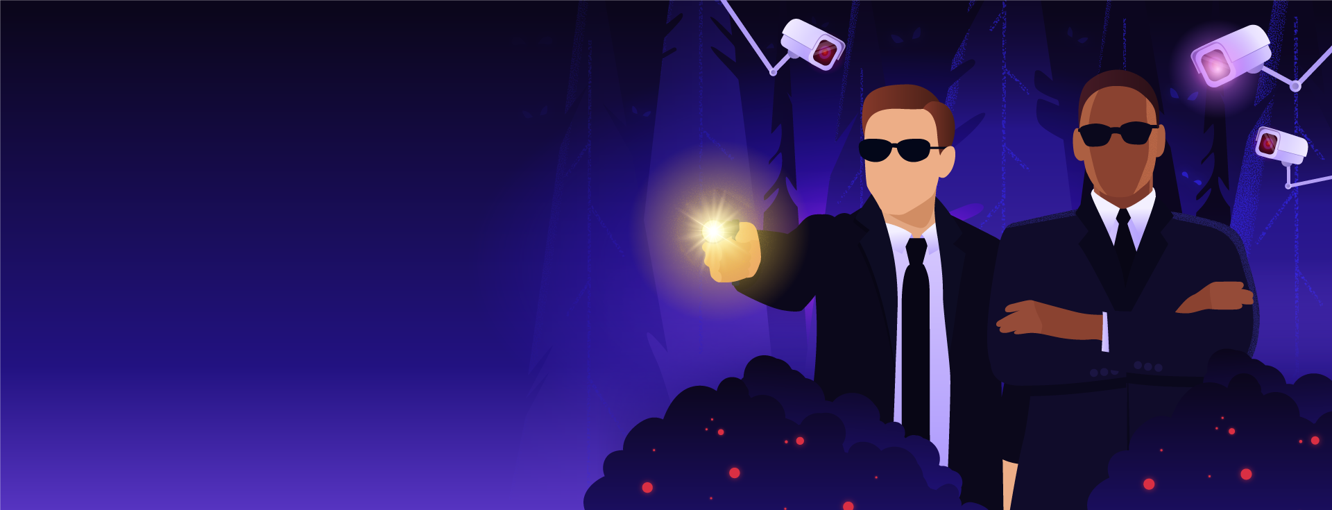 Illustration of two security men with cameras - Destination Certification