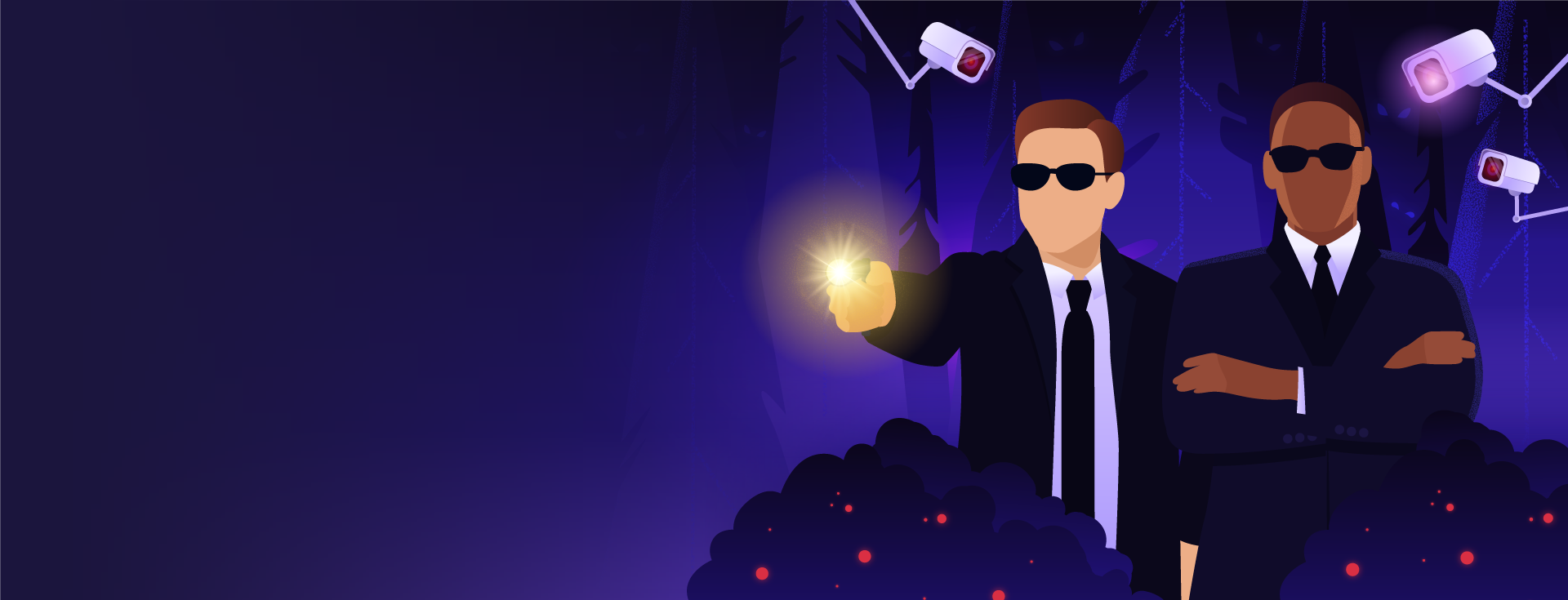 Illustration of two security men with cameras - Destination Certification